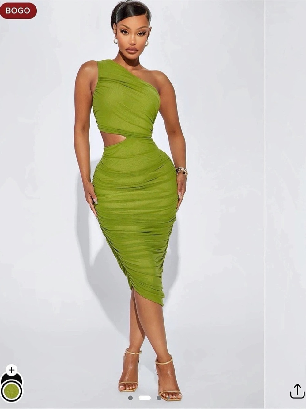 Fashion Nova Dinner In Venice Ruched Midi Dress Green Large